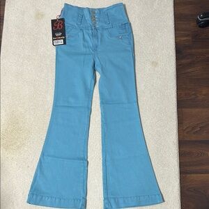 Stylish Blue Flare Jeans for Women color baby blue